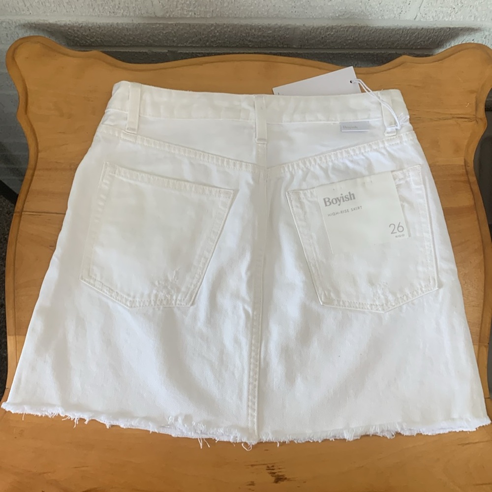 Boyish Anthropologie Corey Jean Skirt White Denim 26 High Rise Mini Royal Weddng - Picture 2 of 16